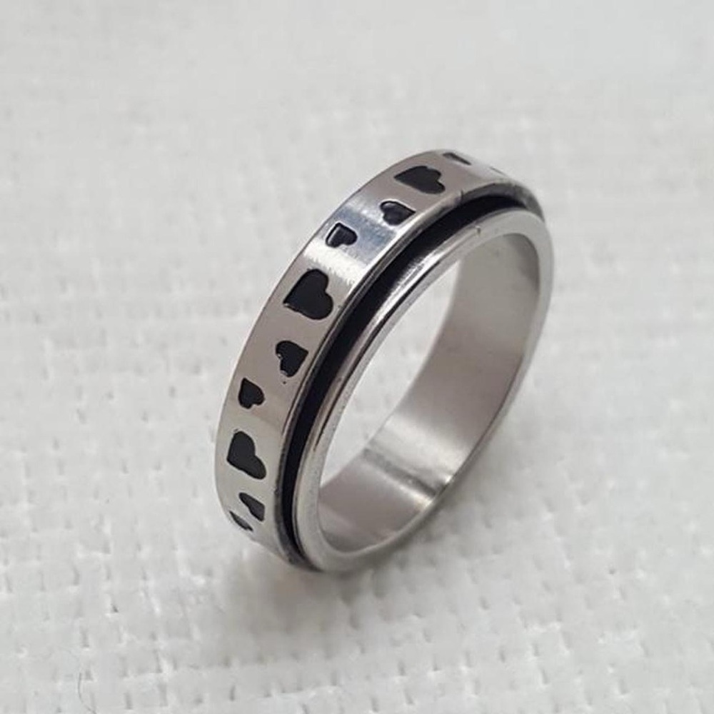 Silver and Black Spinner Heart Ring Band